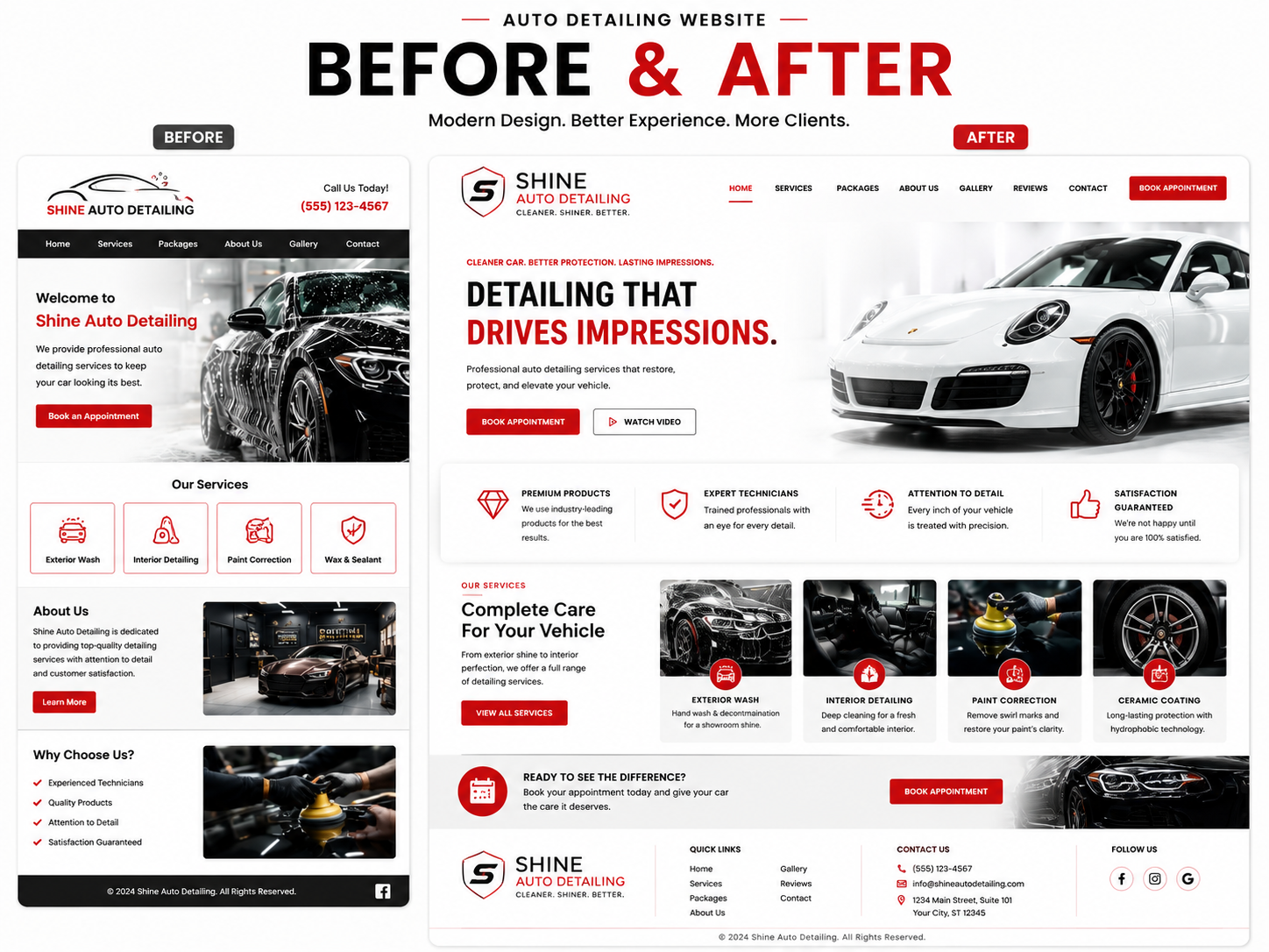 Shine Auto Detailing website — before and after revamp by Revamp Solutions