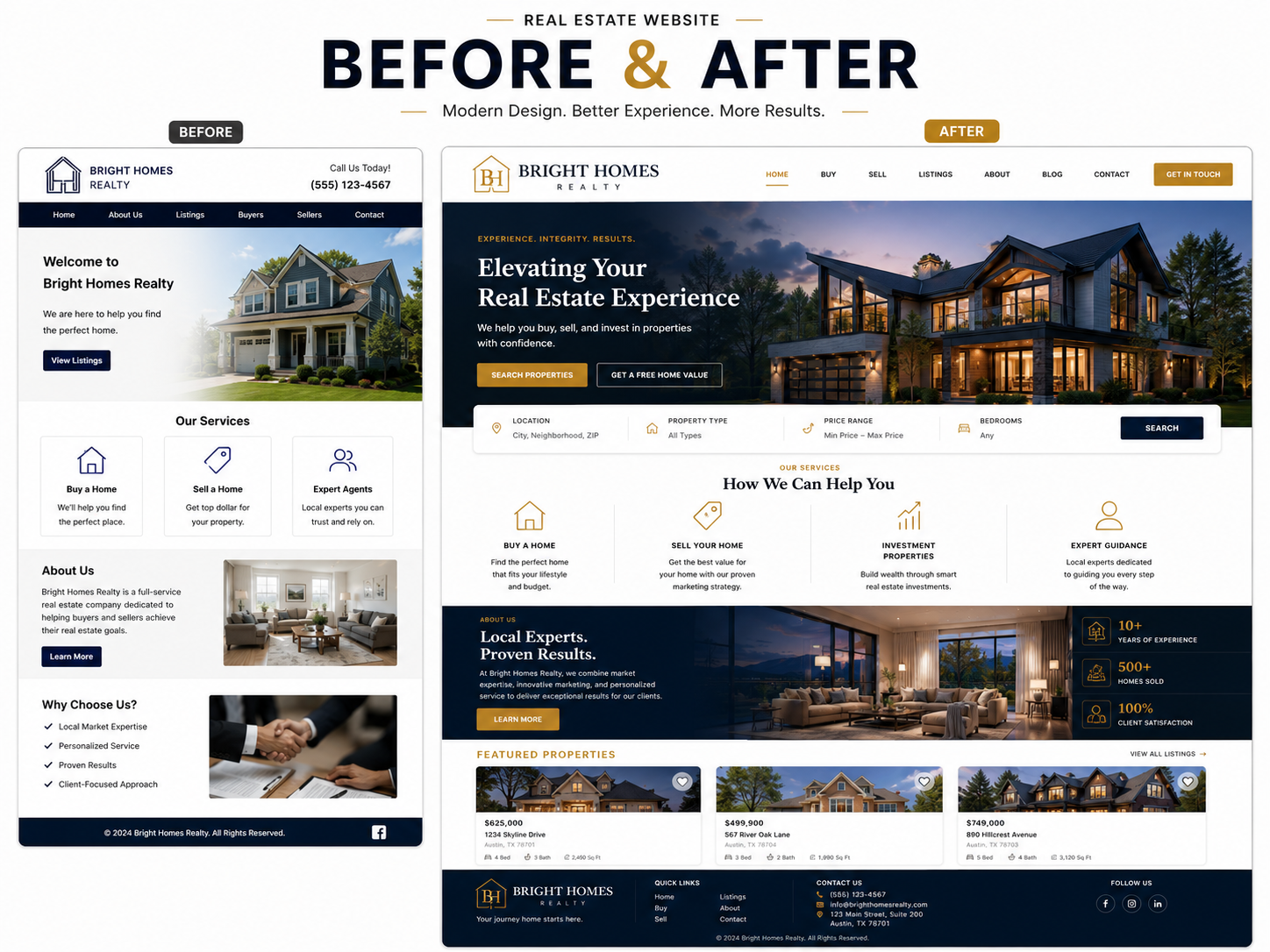 Bright Homes Realty website — before and after revamp by Revamp Solutions